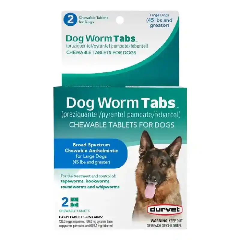 DURVET DOG WORM TABS 45LB+ 2CT