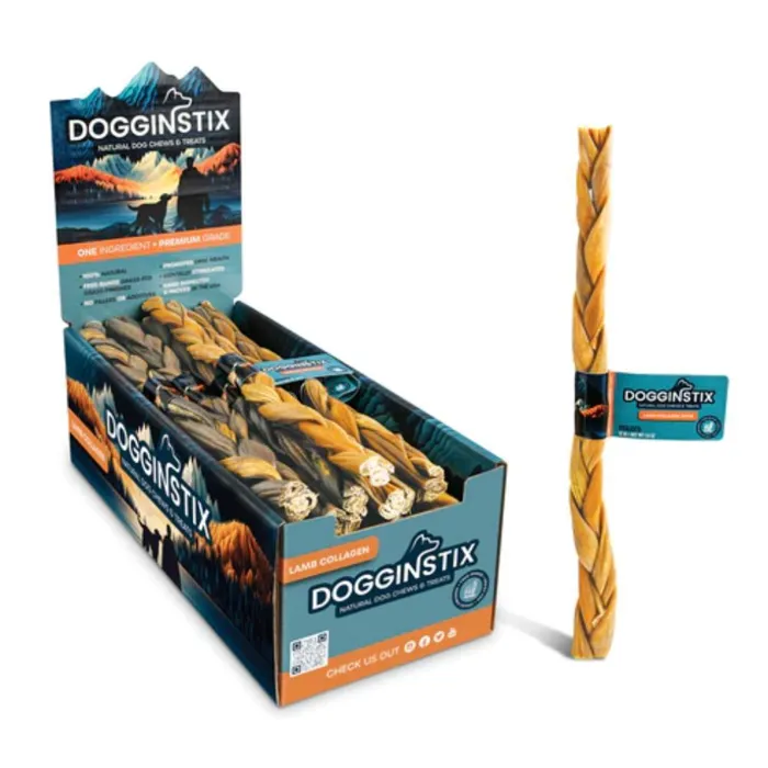 DOGGINSTIX BRAIDED LAMB COLLAGEN 12"