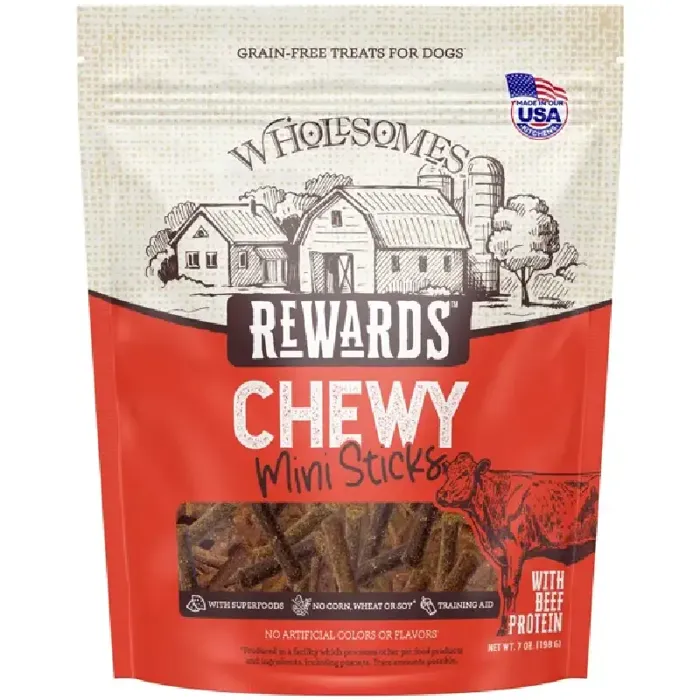WHOLESOMES CHEWY MINI BEEF STICKS 7 OZ