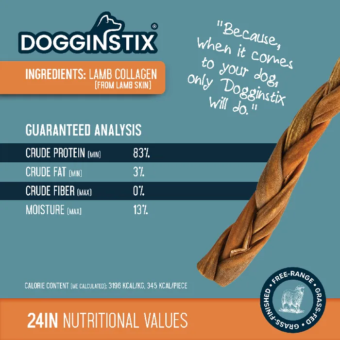 DOGGINSTIX BRAIDED LAMB COLLAGEN 24"