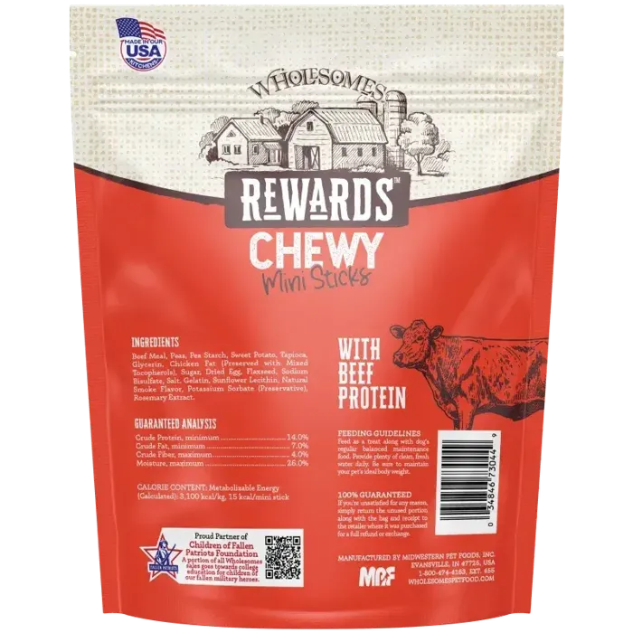 WHOLESOMES CHEWY MINI BEEF STICKS 7 OZ